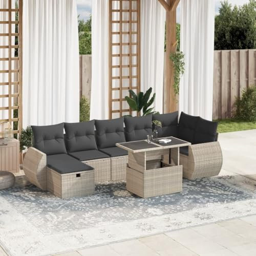 Homgoday Gartenmöbel-Set 8-teilig mit Kissen hellgrau Polyrattan, Möbel Set Schlafsofa Wohnzimmer Couch, Set Sofa für den Außenbereich für den Garten, Outdoor Typ3275152