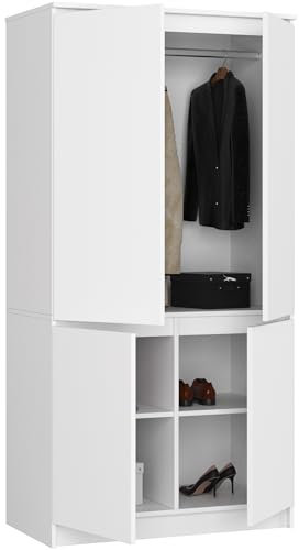 BDW 4-dörrars garderob - Stor kapacitet - Elegant, mångsidig design - Universellt användbar - För sovrum, vardagsrum, kontor - 90 cm - med 4 hyllplan - Vit