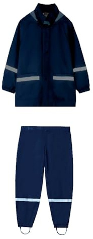 Children'S Rain Jacket Set, Long-Sleeved Stand-Up Jacket And Trousers With Ankle Straps, Suitable For Boys And Girls, Reusable, Suitable For Outdoor Hiking, Cycling, Trekking And (Navy, 7-8 Years)