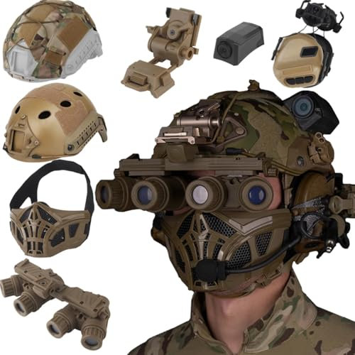 Ensemble de casques tactiques d'airsoft avec housse de casque de paintball rapide, demi-masque tactique, modèle NVG, équipement de chasse réglable en plein air (T)