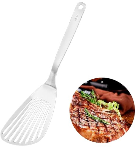 304 Stainless Steel Slotted Fish Spatula Turner - Extra Thin Flexible Blade for Flipping Fish, Steak, Pancakes - Non-Stick Safe, Professional Grilling & Frying Tool
