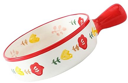 Cabilock Keramische Schüssel Mit Griff Vielseitige Dessert Und Salatschüssel Für Snacks Und Obst Für Zuhause Hergestellt Hochwertiger Keramik Rot Mit Goldakzenten