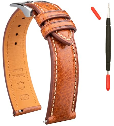 Gomvadr läder klockarmband vegetabiliskt garvat läderarmband, klockarmband 20 mm läder, 18 mm 19 20 XL 21 22 XXL snabbkoppling ersättningsarmband, tjockt och mjukt, 21mm, Läder, Ingen ädelsten