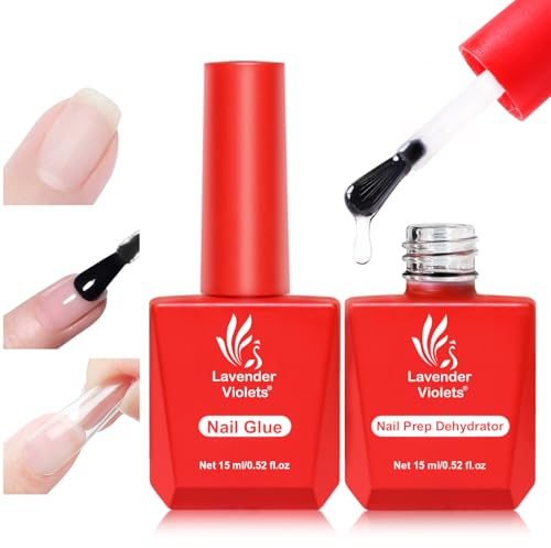 Lavender Violets Nail Glue Gel & Prep Dehydrator Set 15ml 2 in 1 Kit for Gel Nails, Acrylic Extensions - Strong Adhesive with UV Light Cure & Quick Dry Primer A107A111 | 2 in 1 Kit for Gel Nails, Acrylic Extensions - Strong Adhesive with UV Light Cure & Quick Dry Primer A107A111