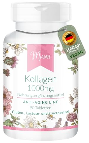 Kollagen 1000mg - ANTI-AGING LINE - Hydrolysiertes Collagen + Vitamin C + L-Ornithin - 90 Tabletten - Hochdosiert - 100% Vegan – Herstellung & Laborprüfung in Deutschland | MIOSAN® CLUB
