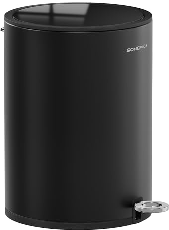 SONGMCIS Cubo de Basura para Cosméticos, 6 L, Cubo de Basura de Baño, con Tapa, Cierre Suave, con Pedal, Interior de Plástico Extraíble, para Baño, Oficina, Acero, Negro Tinta LTB012BZ01