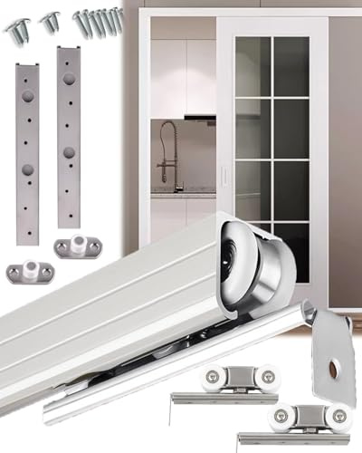 Minglez Kit Porta Scorrevole Kit per Porta Scorrevole a Scomparsa con Binario, Set di Ferramenta per Porta da Garage in Argento per Capannone Esterno/Camera da Letto(108 cm/42.5 inch)
