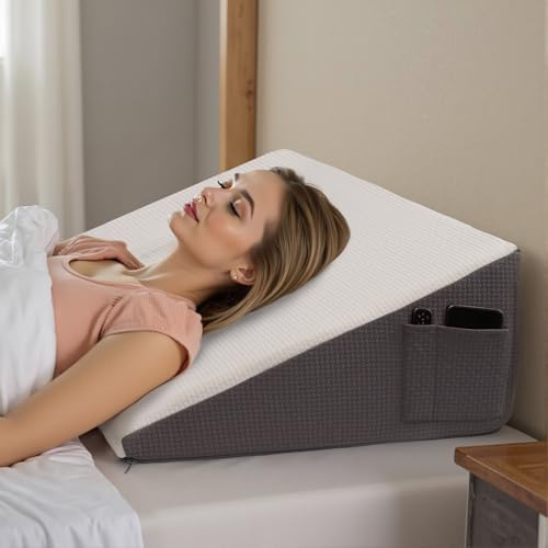 Exsnugy Patented 25.5cm Sleeping Bed Wedge Pillow, for Acid Reflux,Grey