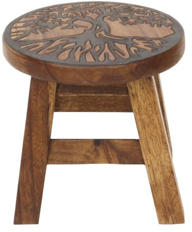 Oriental Galerie Blumenhocker Beistelltisch Rundhocker Hocker aus Holz Holzhocker leicht & stabil Lebensbaum Design 25 cm