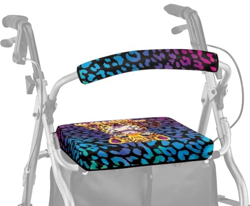 Dngkaoje Leopardenmuster Rollator Walker Zubehör Sitzbezug für Senioren Tiere Gepard Walker Bezüge für Sitz und Rückenlehne Roller Bar Kissen Pads 2 Stück Waschbar Staubschutz Set