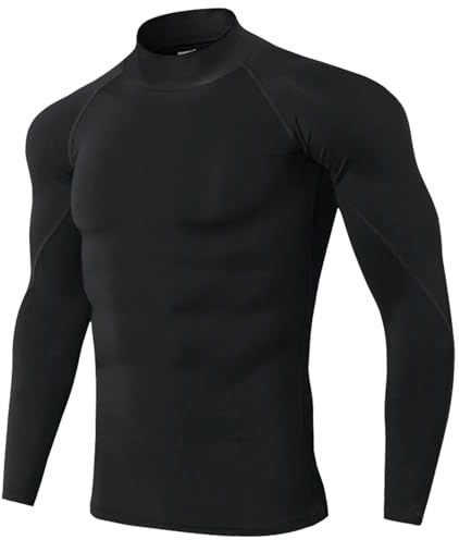 Fjquamitix Canottiera termica da uomo, calda, traspirante, a maniche lunghe, invernale, biancheria intima da sci, flessibile, morbida, termica, per sport all'aria aperta, Nero , XL