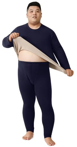 Termiska underkläder herr fleece fodrade långkalsonger för män termisk topp och underdel set långärmad baslager kallt väder utrustning, marinblå, 5XL