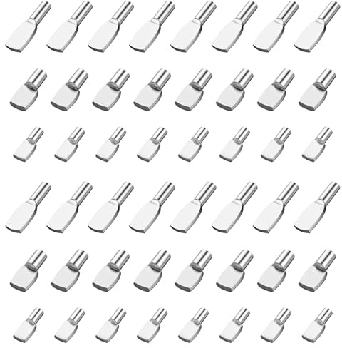 48PCS Shelf Support Pegs 5/6/7mm Steel Plated Bookshelf Cabinet Shelves Peg Replacement, Spoon Shape Shelves Support Holders Shelf Pins for Bookcase Kitchen Closet Furniture Cabinet