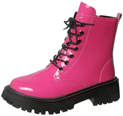 Roobeety Damen Combat Boots mit Lack-Finish - Schnürstiefeletten mit Plateau-Sohle | Auffällige Stiefel für Party und Festival