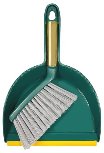 BSMstone Small Broom with Dustpan Combo Set Mini Broom and Brush Set Hand Sweeper for Cleaning Desk Office Kitchen Pet Nest (Green)