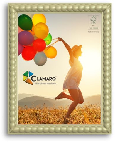 Clamaro Marco de Fotos Bubble Design 24x34 cm, Verde Oliva, Madera MDF | Hecho a Mano en Alemania, Póster o Puzzle, Vertical y Horizontal, Colgador Dentado de Metal, Panel Trasero HDF