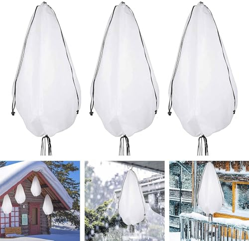 Yuanpgky Lot de 3 housses de protection contre le gel pour panier de fleurs suspendu, 100 x 70 cm, en tissu non tissé, avec cordon de serrage pour protéger les animaux contre le gel, la neige et les
