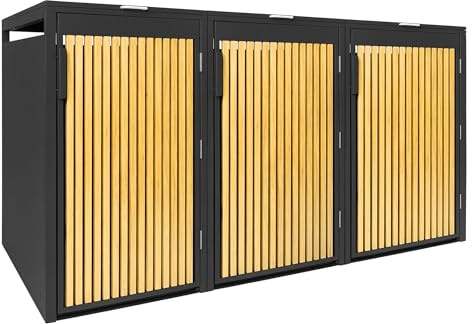 PANELO Mülltonnenbox anthrazit (3er Box) in exklusiver Holzoptik - Eiche hell | Mülltonnenverkleidung (Mülltonne 60L - 240L)