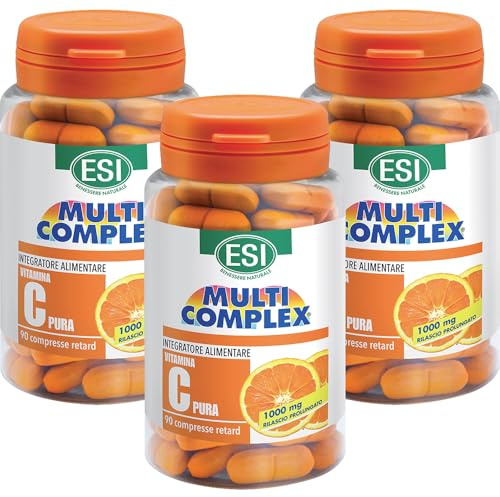 Multi Complex Vitamina C Pura Retard 1000 mg – 3x90 Compresse a Rilascio Prolungato – Integratore per Sistema Immunitario, Stanchezza e Affaticamento – Adatto ai Vegani, Senza Glutine