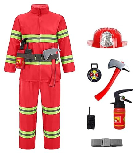 Deguisement Pompier Enfant 3 Ans Cosplay Ensemble de 8 Pièces Costume Pompier Enfant Jouets Accessoires Costume Carnaval Halloween Noel Jeu de Rôle Cadeau 1-16 Ans #0127B