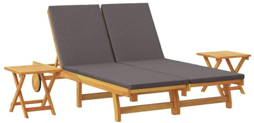 vidaXL Tumbona con cojín Gris Oscuro Madera de Acacia Sólida, Recliner Ajustable para Exteriores, Silla Moderna de jardín, Cama de Sol Duradera y Relajante
