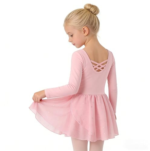 SolyLuby Girls Ballet Dress Kids Long Sleeve Dance Leotard and Sequin Skirt