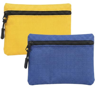 2 Pack Coin Purse Pouch Small Purses Coin Wallets for Men Women Money Pouch Oxford Cloth Mini Purse with Zipper for Women Men Daily Travel Shopping and Outdoor Activities (Yellow + Blue)
