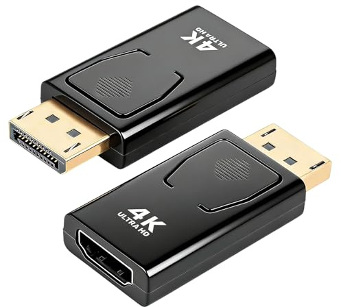 2 adaptadores DisplayPort a HDMI, Unidireccional DP a HDMI 4K @30Hz/2K @60Hz/1080P@120Hz Compatible con HP, Dell, portátil, monitor, proyector, AMD, NVIDIA GPU