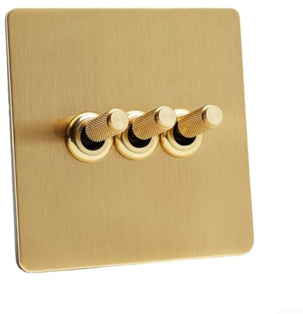 GLFLOW Interruptor de luz, interruptor de luz dorado, interruptor de luz de oro mate cepillado 86, acero inoxidable y latón para enchufe de palanca, placa de pared elegante para decoración del hogar