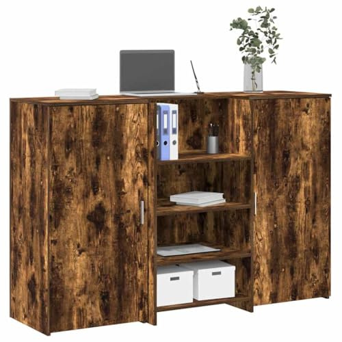 Sinkzol Empfangstheke Räuchereiche Holzwerkstoff 155x50x103,5 cm mit Stauraum und Beistellschrank, vielseitige Büromöbel für Büro, Homeoffice, Arbeitszimmer, Sekretär und Arbeitsplatz