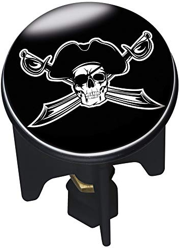 WENKO 20762100 Waschbeckenstöpsel Pluggy Pirate Abfluss Stopfen, Messing, Kunststoff, Durchmesser 3.9 x 6.5-9.5 cm, schwarz/weiß