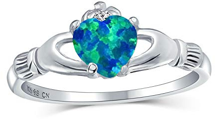 Personnalisez Votre Bague D'Amitié Celtique Bff Bague Claddagh Pour Femmes .925 Argent Sterling Pierres De Naissance Octobre Personnalisable Bleu