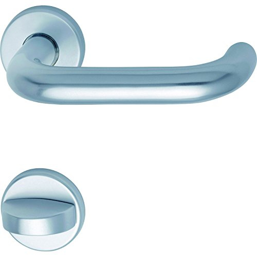 GRUNDMANN 101002 1754/D70M FH Handle Set on Rosette Toilet for Fire Doors ÖNORM Door Fitting VK 8.5, Stainless Steel, Silver