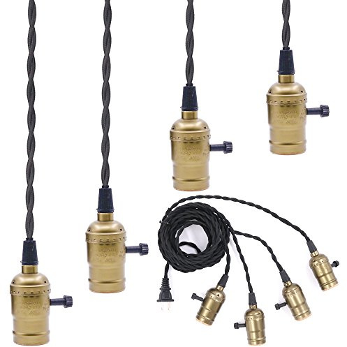 Swpeet Bronze 4 Vintage Light Sockets Pendant Hanging Light Cord with Switches, E26 / E27 Solid Industrial Triple Lamp Sockets Cord for Kitchens/Dining Rooms/Bars/Restaurants (Copper)