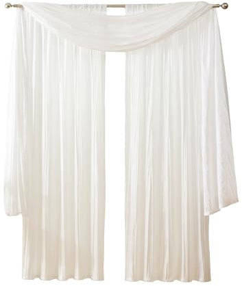 Elrene Home Fashions Athena Faux Crushed-Silk Window Curtain Panel and Valance Set, 52x108 (2 Panels) & 1 Valance, White