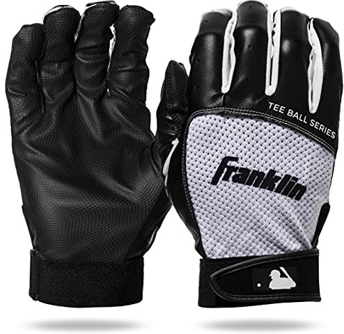 Franklin Sports Youth Teeball Batting Gloves - Youth Flex - Kids Batting Gloves for Teeball, Baseball, Softball - Black/White - Tee Ball Medium