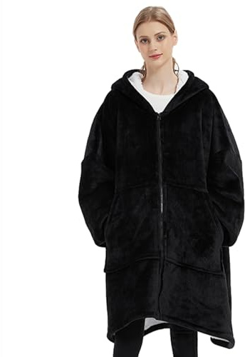 SHUOJIA Sweat Plaid Femme, Sweat à Capuche surdimensionné Peignoir Chaud en Flanelle Sweat à Capuche Super Doux et Confortable Wearable Blankets, Hiver Chaud Sherpa Adulte