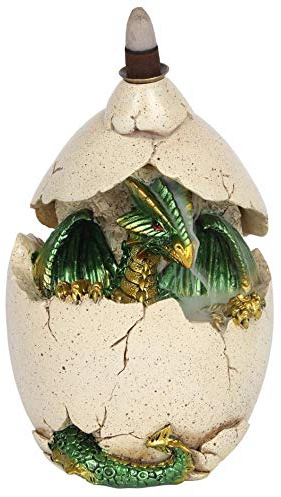 Mystical Green Dragon in Egg Resin Backflow Incense Burner - 16.5cm x 12cm (1 Pc.) - Unique & Eye-Catching Design - Enhance Relaxation & Meditation - Ideal for Artistic Home Decor