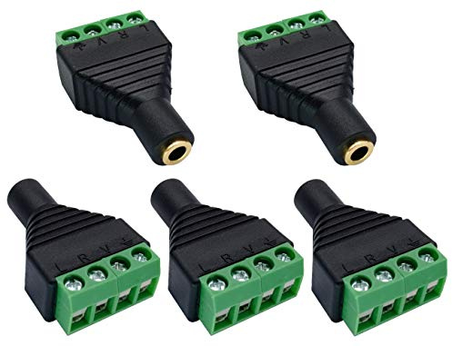 AAOTOKK 4 Polos Terminal de Tornillo 3.5 mm (1/8'') Estéreo TRRS Audio Hembra a AV Terminal de Tornillo de 4 Clavijas Adaptador convertidor Balun sin Soldadura para Auriculares (5 Paquete/Hembra)