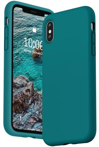 SURPHY iPhone XS skal iPhone X, ultratunt skal anti-repor silikon vätska, anti-chock tunt fodral för iPhone XS och iPhone X, blågrön