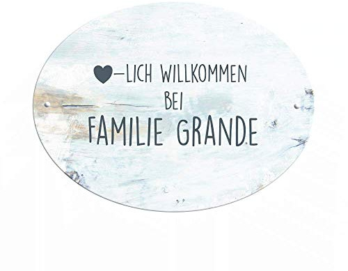 Türschild personalisiert mit Namen der Familie I Motiv “Grande” für die Haustür mit Gravur I ideal als Geschenk für besondere Anlässe: Einweihung, Richtfest, Einzug, Hochzeit, Geburtstag