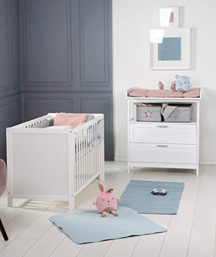 roba Babyzimmer Set 2 teilig - Wickelkommode Hamburg mit Wickeltisch abnehmbar & 2 Schubladen + Babybett 60 x 120 cm mit Funktion als Beistellbett - Holz weiß