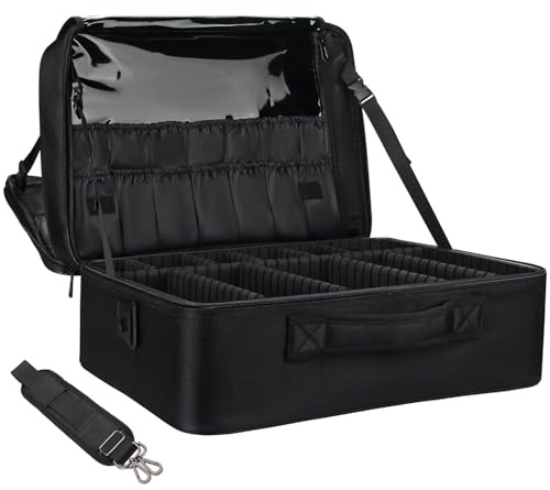 Relavel, großer professioneller Reise-Kosmetikkoffer, 42 cm, Organizer, mit Pinselhalter, wasserdicht, 3 große Trennwände, Super Large