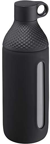 WMF Iso2Go - Botella de Cristal de Borosilicato 500 ml, con Funda Protectora Negra, Apta para Bebidas Carbonatadas, Tapón de Rosca Antigoteo, A Prueba de Fugas