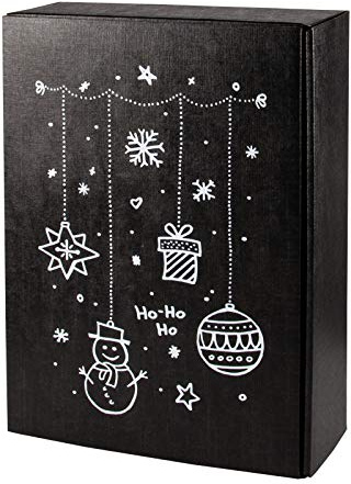 5x Flaschen Geschenkkarton Weihnachten, Kreide - für 3 Flaschen - Wein Verpackung in Schwarz/Weiß (Schwarz, Weiß, 5x3er)