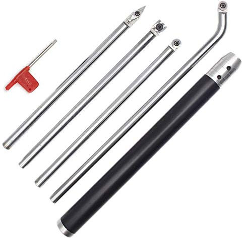 Hartmetall Drehstahl Drehmeißel (4-Teilige Stange + 1-Teiliger Griff), Multifunktionale Vollhartmetalleinsatz Cutter Round Shank Holzbearbeitungswerkzeug Legierung Griff Drehwerkzeuge