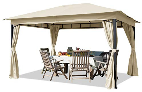 TOOLPORT Tonnelle de Jardin 3x4 m pavillon, bâche de Toit env. 180g/m² Tente de Jardin avec 4 bâches de côté Champagne Tente de réception