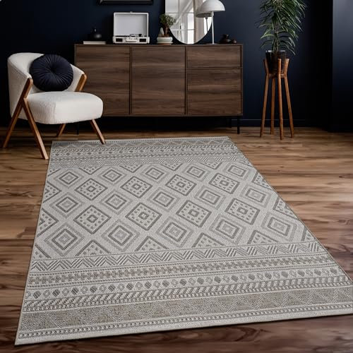 Paco Home Outdoor Teppich Flachgewebe Modern Boho-Style wetterfest & UV-beständig Ideal für Terrasse Balkon Wohnzimmer & Küche, Grösse:200x280 cm, Farbe:Beige 2