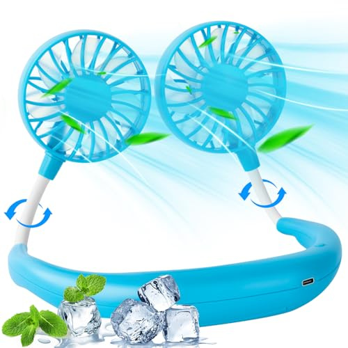 BOSONER Nackenventilator Hals Ventilator Tragbarer: 2000mAh Halsventilatoren mit USB Leise Portable Neck Fan - Mini Ventilator für Outdoor Büro Camping Reisen (Blue)