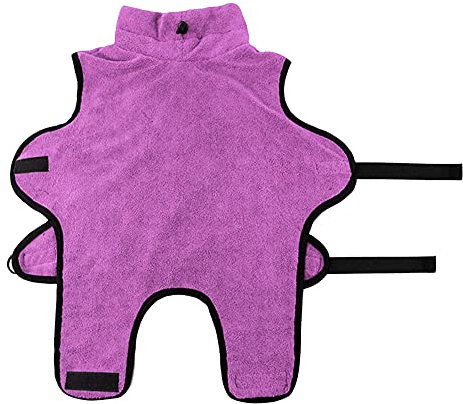 Super Saugfähig Katzen Hund Bademanteltuch mit verstellbarem Riemen & Kragen - Haustierkleidung Schnelles Trocknen Einfarbige Robe Handtuch Bademantel für Welpe Kleiner Hund Lila M